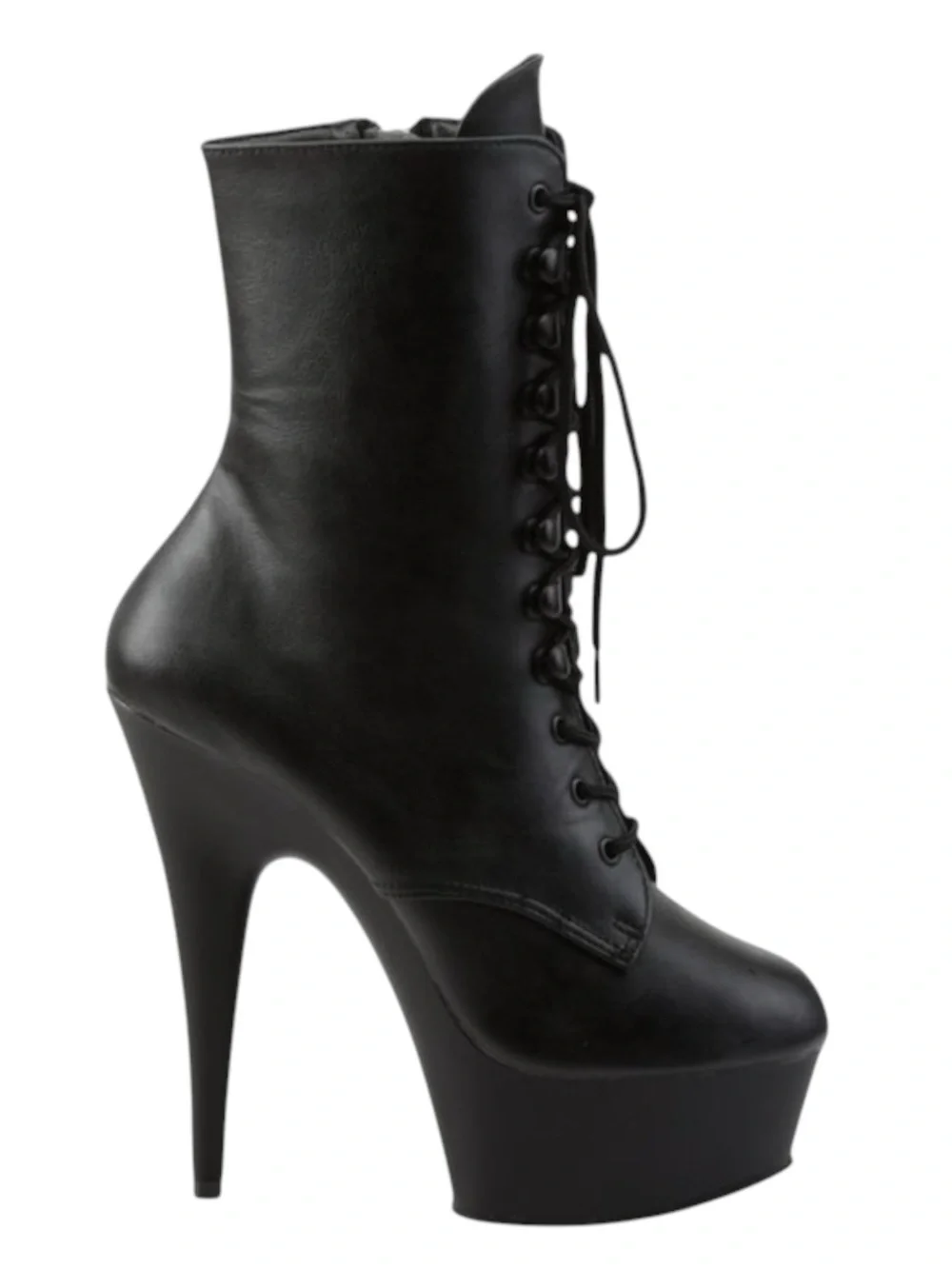 new Pleaser 𖤐 Delight 1020 Platform Stiletto Lace Up Boot 𖤐 Black Faux Leather